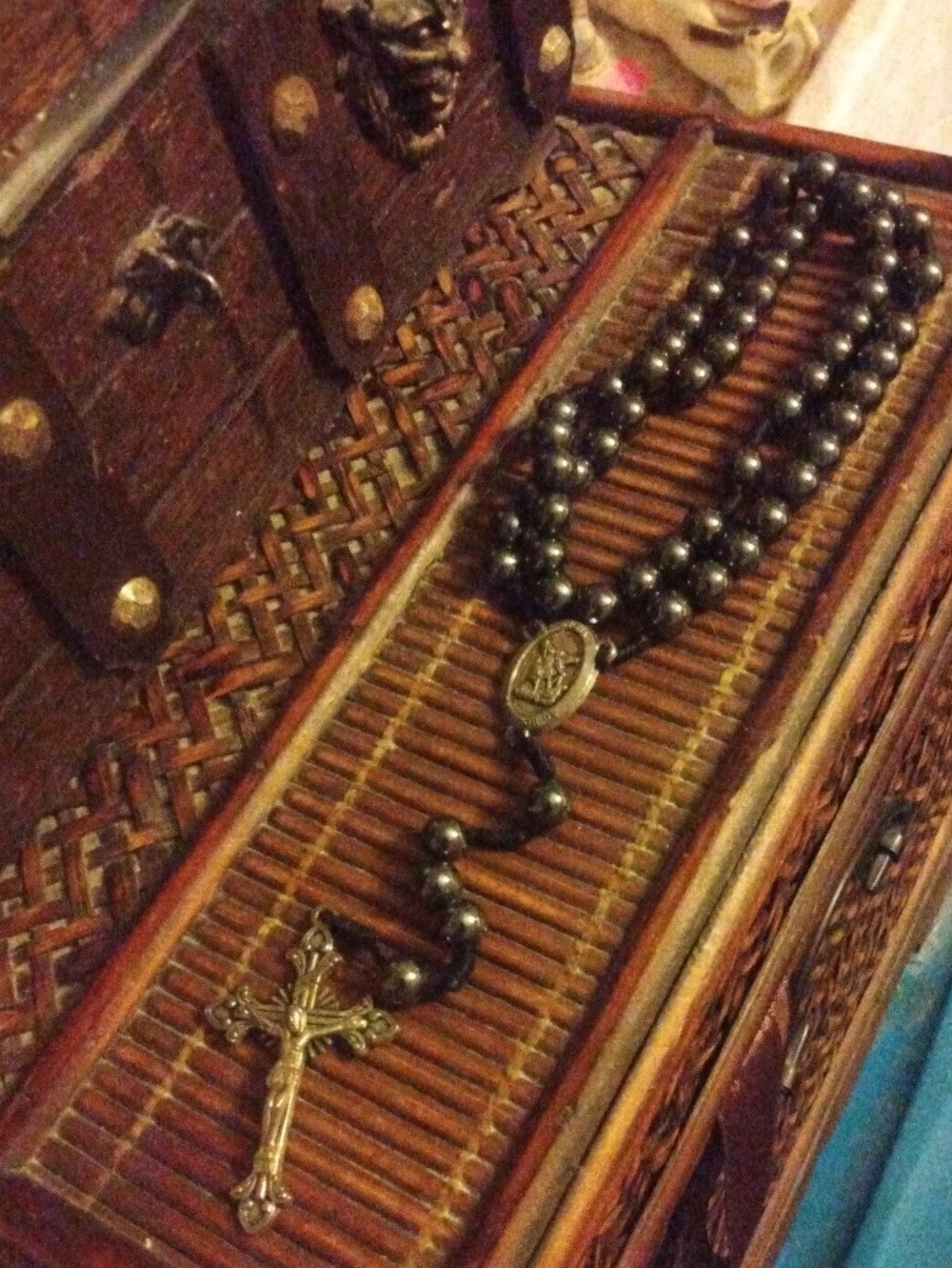 Black & Silver Beaded Rosary Necklace